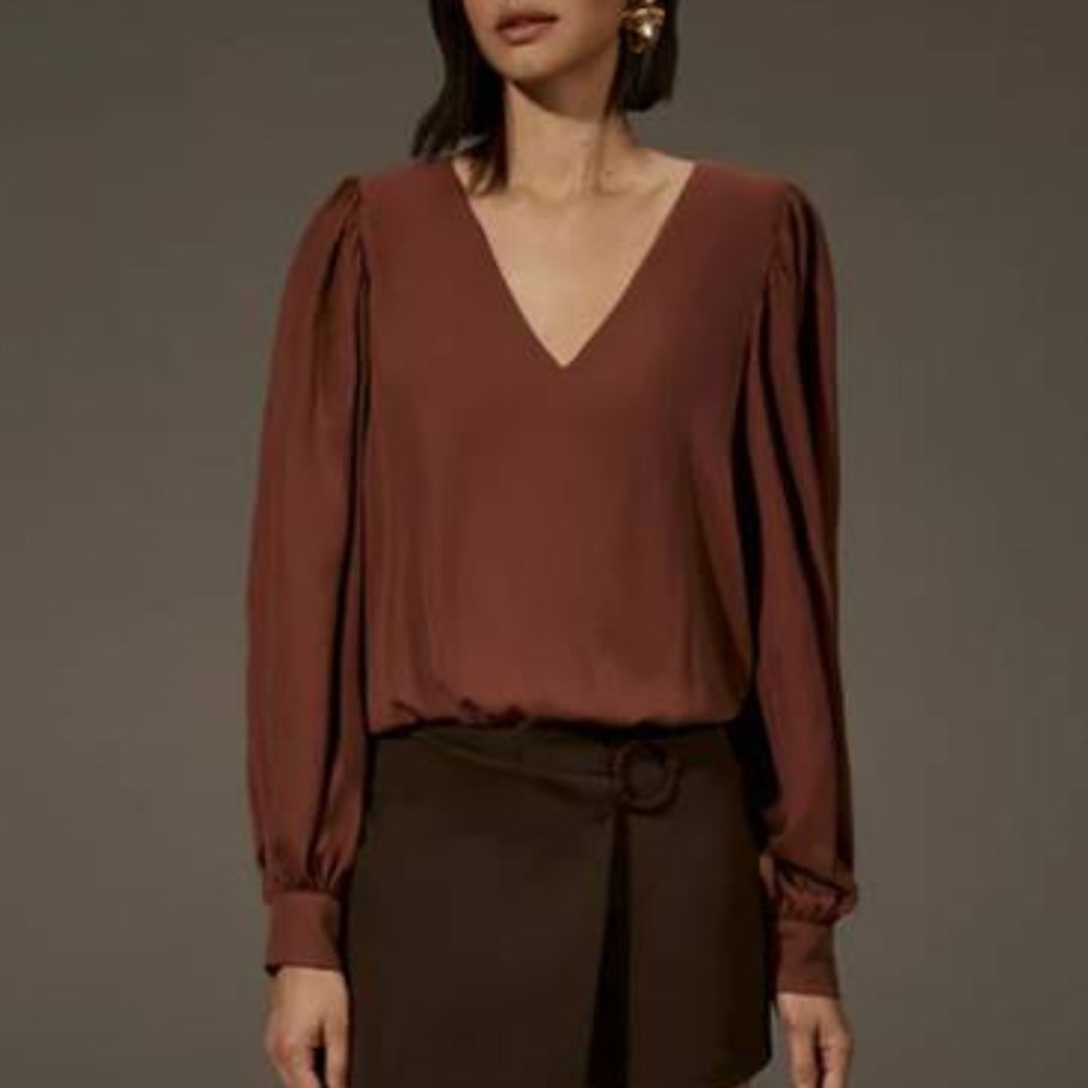 Krisa Brown Long Sleeve Blouse